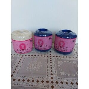 J&P Coats Cameo Craft Crochet Yarn Cotton Lot Of 3 size 10 Blue and Cream